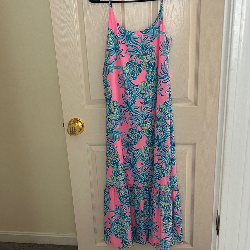 Lilly Pulitzer Pink Tropical Pineapple Midi Dress
